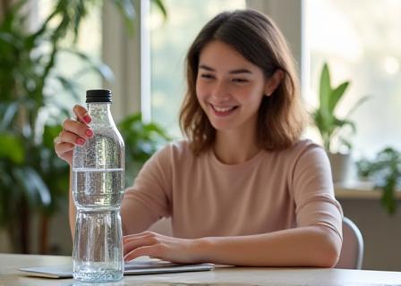 Tech professional hydrating at home office